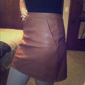 Orange Faux Leather Mini Skirt